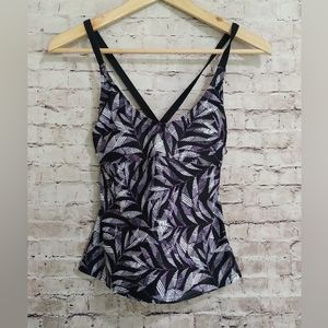 prAna Tankini Top Black Marina Floral Print XS 32D